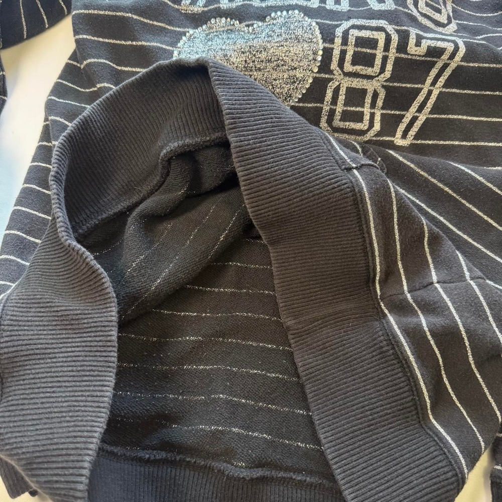 Aeropostale Vintage Striped Rhinestone Graphic Hoodie Black Silver Y2K Large - Picture 8 of 8